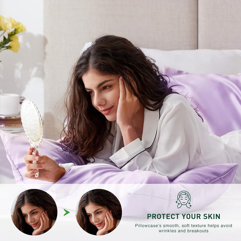 Love's cabin Satin Pillowcase for Hair and Skin, 2 Pack Standard Size, Light Purple, Similar to Silk