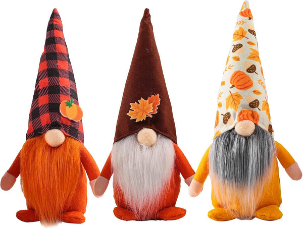 3 Pcs Fall Decoration Gnomes Plush Elf Doll Figurine with Pumpkin and Autumn Maple Leaves for Thanksgiving