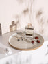 Vanity Tray with Brown Trim, Decorative Round Tray for Bathroom, Countertop, Perfume Holder Organizer, Dresser, Table,