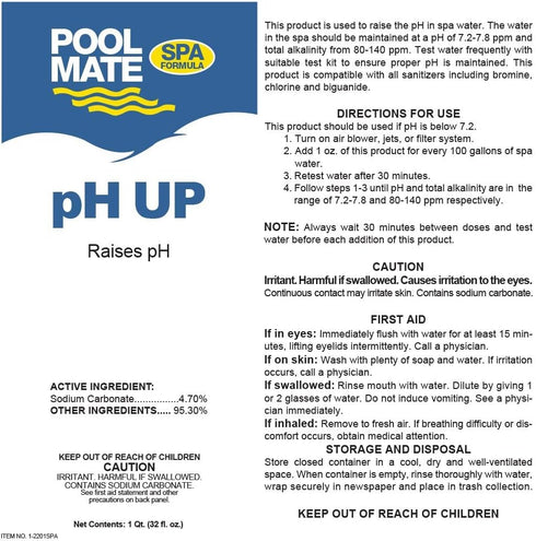 1-Quart 2-Pack Pool Mate Premium Increase pH, Liquid pH Increaser for Hot Tub, Made in USA