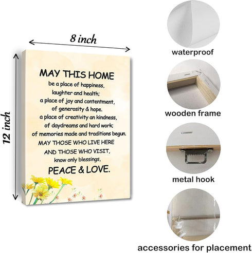 New Home Blessing Wall Art - Canvas Print Quote Painting, May This Home Be a Place of Happiness, 8 x 12 inch