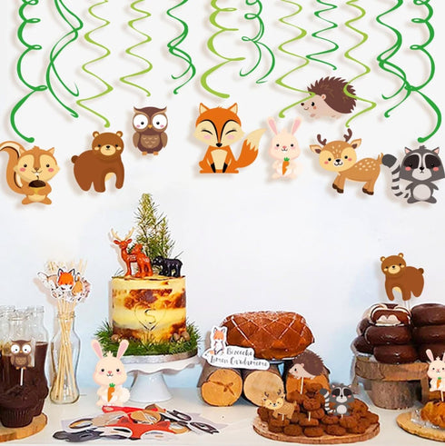 30Ct Woodland Animals Hanging Swirl Decorations, Forest Friends Birthday Party Supplies for Kids, Woodland Creatures