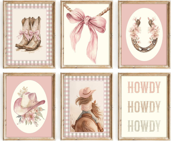 Pouydmi Western Cowgirl Nursery Wall Art Decor Vintage Girl Room Canvas Poster Pink