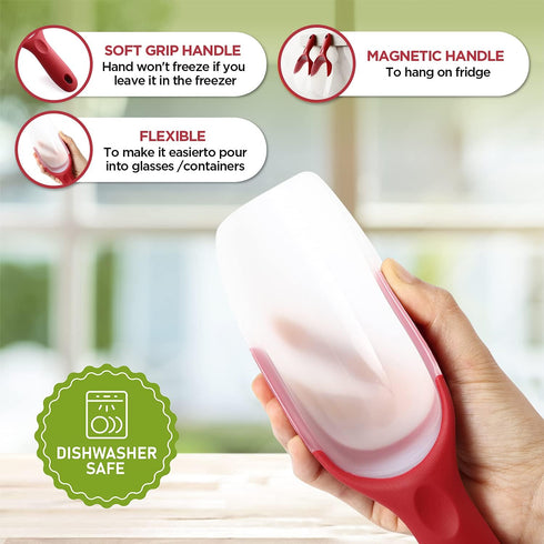 Spring Chef Red Magnetic Ice Scoop for Freezer Bin, Flexi-Plastic Scoopers for Food, 2 Pack