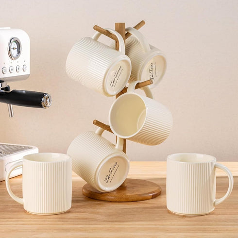 Set 6, 14.2oz theterra Ceramic Coffee Mugs of Handmade Coffee Cups with Handle for Latte, Tea, Milk, Beer, Hot Cocoa