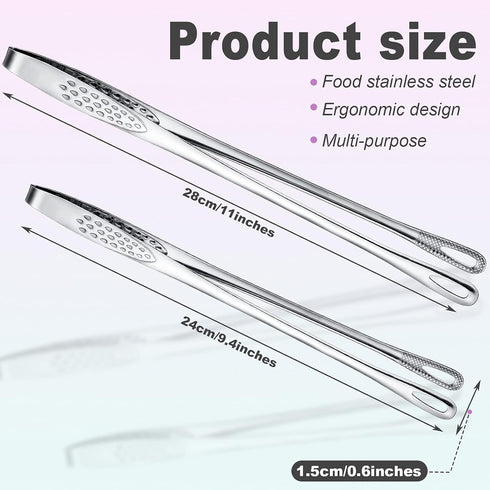 Geiserailie 3 Pcs Stainless Steel Kitchen Tongs, Korean BBQ Tweezers for Cooking, 11 Inch Grill Clamp Tool