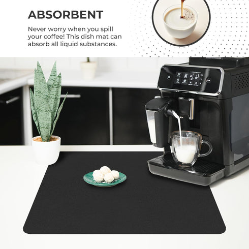 Super Absorbent Dish Drying Mat: 16x12 Non-Slip Water Absorbent Mat for Kitchen Counter, Easy to Clean (Black)