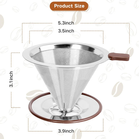 Pour Over Coffee Dripper, Professional Paperless Drip Brew Cone Maker with Reusable Stainless Steel Filter, 1-4 Cup