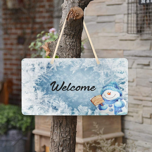 Blueangle Blue Snowman Welcome Sign - Front Door Decor, Wall Hanging Acrylic Plaque for Home