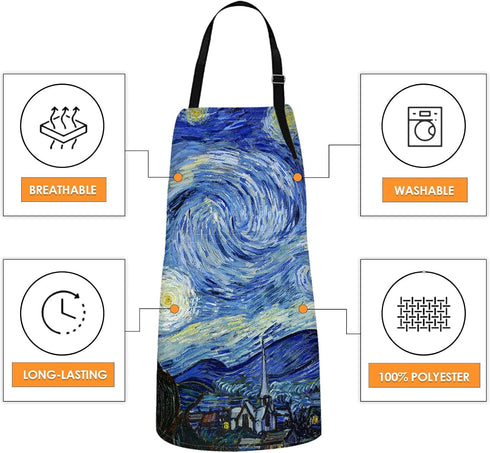 Britimes Apron for Home Kitchen Cooking Baking Gardening, 32x28 inch with Pockets Starry Night Oil Painting