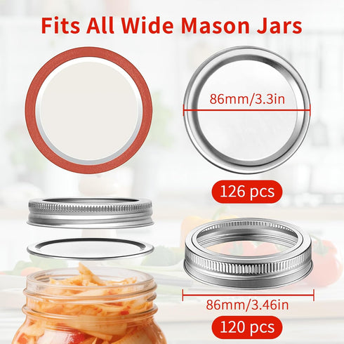 Aliggbent Canning Lids 130PCS, Wide Mouth Mason Jar Lids, Anti-Rust and Leak Proof Airtight Split-Type Lids.