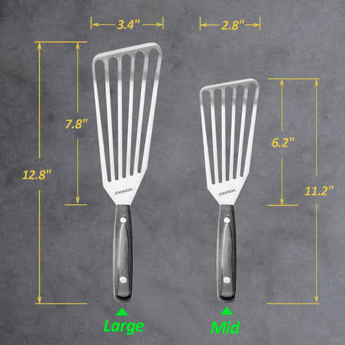 2 Pack Stainless Steel Fish Spatula Turner, Slotted Spatulas for Flipping, Turning, Frying & Grilling, Wooden Full Tang