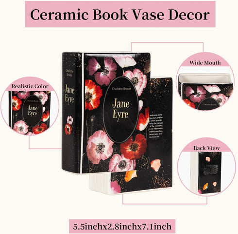 Book Vase, Ceramic Flower Vase Modern Decorative Home Decor Gift Idea Unique Bookshelf Decor for Home, House