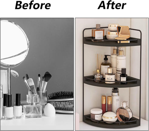 Counter 3 Countertop Fixwal Corner Bathroom Organizer, Tier Rustic Bathroom Organizer, Wood Storage Tray for Vanity