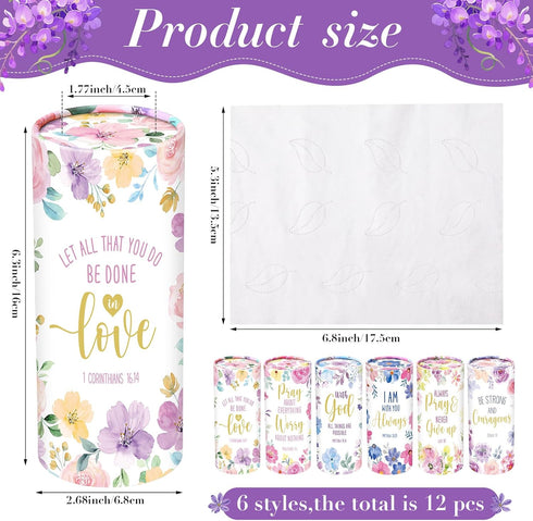 Outus 12 3 Pcs Floral Christian Car Tissues Cylinder Holder with Ply Facial Tissue Bulk Inspirational Bible Verse