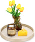 GORESE Gold Decorative Coffee Table Tray, 12" PU Leather Round Trays for