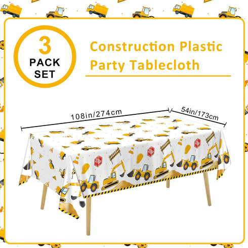 3 Pack 54 108 Inches QIYANPAX Construction Plastic Birthday Party Tablecloths, x - Construction Table Covers for Kids'