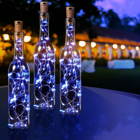 12 Sets 30 Decoration(375 ml,Blue) Rtteri Small Empty Wine Bottles with Cork Lights Centerpiece and LED Battery