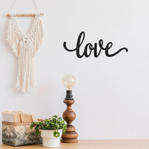 Metal Wall Decor Rustic Letter Signs, Black Wall Art Hanging Word Cutout Decoration for Home (Love Style)