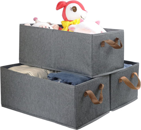 Pack of 3 Large Capacity Storage Bins, Sturdy Foldable Storage Boxes for Organizing Clothing, Sheets, Toys, Books -