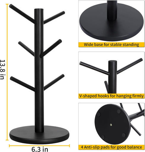 MyLifeUNIT Mug Holder Tree, Coffee Cup Holder with 6 Hooks for Kitchen, Office, Black