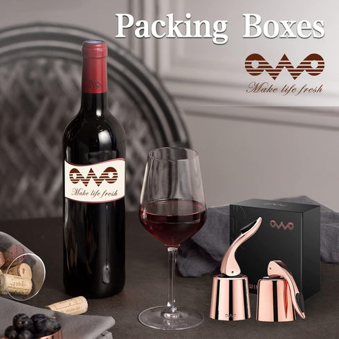 OWO 2 Pack Stainless Steel Wine Bottle Stopper, Reusable Wine Saver with Silicone Seal, Rosegold