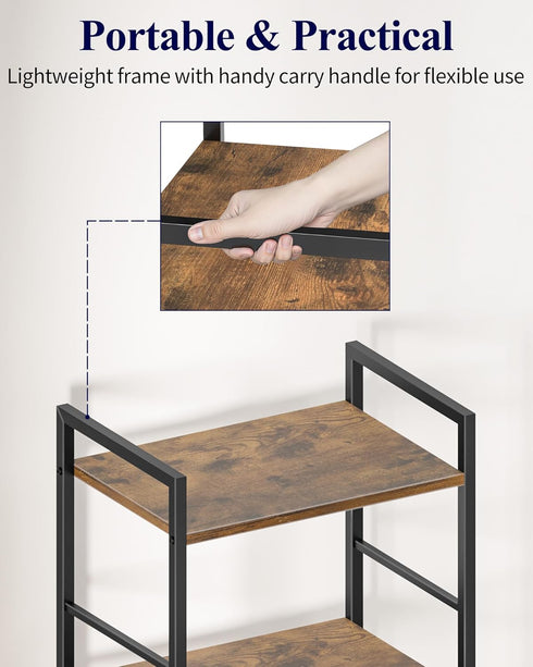 3-Tier (16.5"11.0"28.1") Kitsure Book Shelf - Wood & Metal Bookshelf with Handle & Adjustable Feet, Lightweight