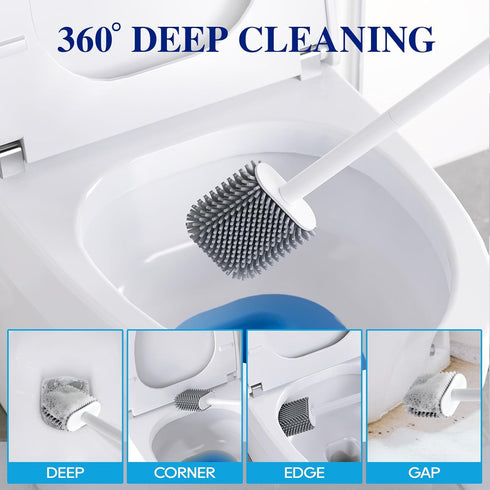 2 Pack SetFloor HONOVA Silicone Toilet Bowl Brush with Ventilated Holder, Toilet Brush and Holder Standing & Wall