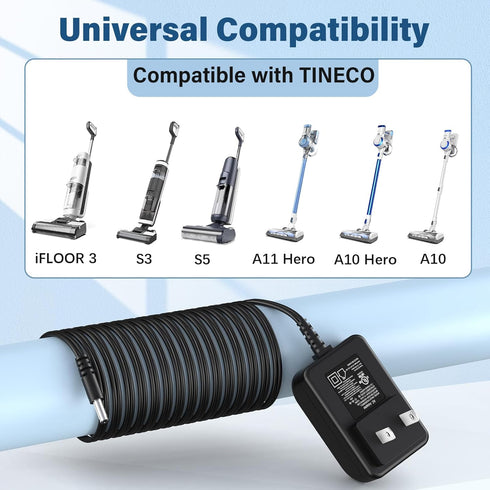 HIENADTOR 26V A10 A11 S3 S5 3 6FT Charger for TINECO Cordless Stick Vacuum, Power Cord Adapter for TINECO iFLOOR Series