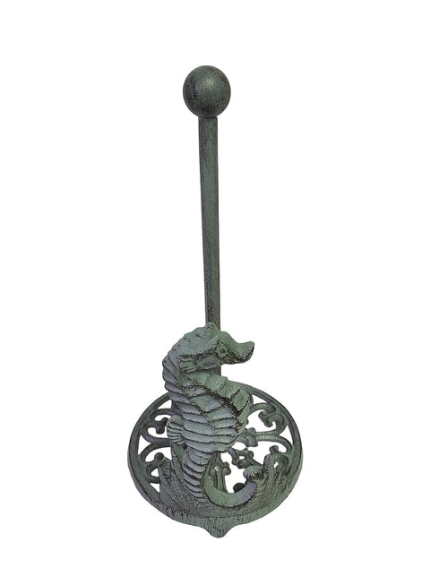 De Leon Collections Seafoam Green Cast Iron Sea Horse Paper Towel Holder