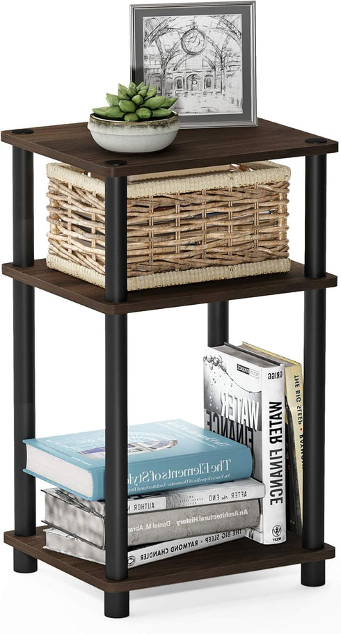 3-Tier 2-Pack, Furinno Just Turn-N-Tube End Table / Side Table / Night Stand / Bedside Table with Plastic Poles