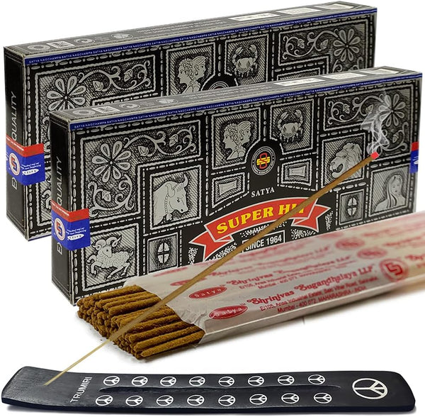 TRUMIRI Incense Stick Holder Bundle with Satya Super Hit Incense Sticks - Pack of 2 (Approx 200 Sticks)