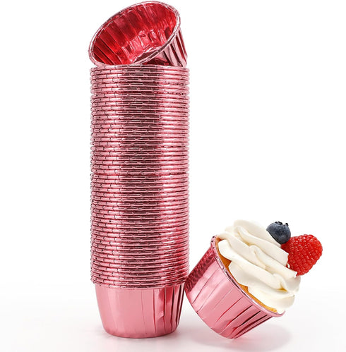 Rose Gold Foil Cupcake Liners, 100 pcs Disposable Muffin Liners, 3.5 Oz Wrappers for Baking