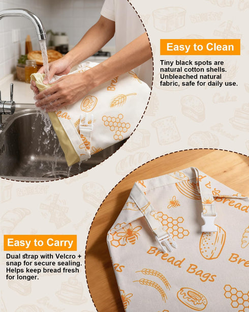 2 Pack 17x13 Inch Reusable Bread Bags for Sourdough - Beeswax Cotton Bread Bags for Homemade Bread, Thicker Cloth