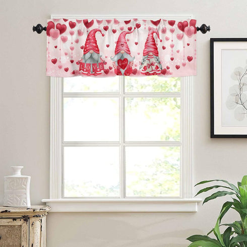 ALAGEO Valentines Valances Window Curtain, Pink Gnomes Kitchen Valances, Rod Pocket Love Heart Balloon Short Topper, 54