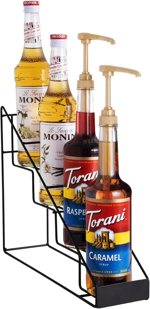 Mustry Coffee Syrup Rack for Coffee Bar Accessories, Holds 4 Bottles, Fits Torani and Monin Syrup