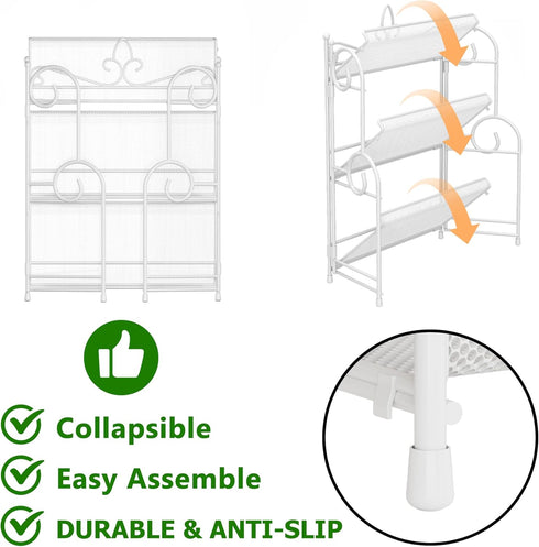 Bathroom Counter Organizer - 3 Tier Foldable Spice Rack Counter Shelf for Bathroom Kitchen Bedroom
