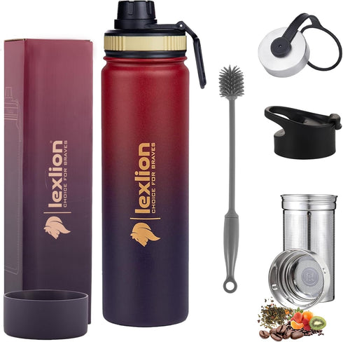 Tea Infuser Bottle - 22 Oz Fruit Infuser Water Bottle, Triple Walled Insulated Stainless Steel with 3 Lids