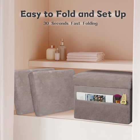 300 lbs, 17x13x13IN Ottoman with Storage, Folding Soft Fur Ottoman Foot Rest Stool with Thicker Furry Padded Seat.