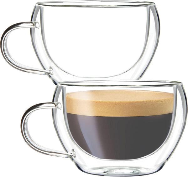 Youngever 2 Pack Double Wall Glass Espresso Mugs, Thermo Insulated Coffee Cups, 5.5 Ounce (Wide)