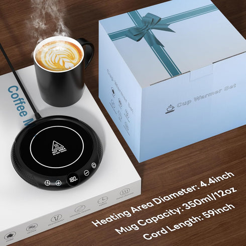 Set 8 Settings 1-12H Coffee Mug Warmer with Mug - Cup Warmer for Desk Auto Shut Off, Smart Electric Beverage Heater