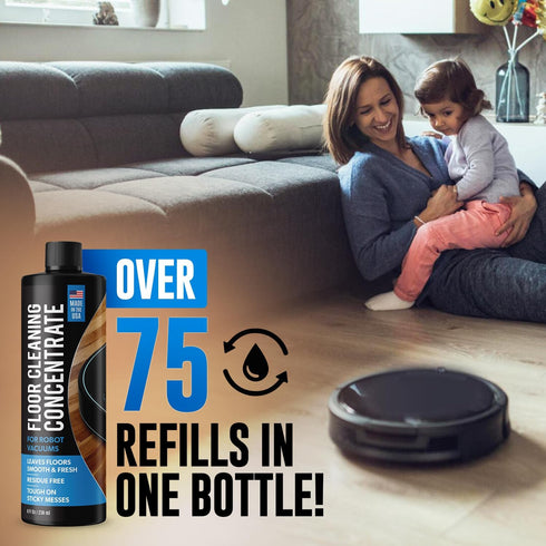 Robot Vacuum Floor Cleaning Concentrate for Mops - 75+ Uses Per Bottle - Compatible with Roborock, Tineco, iFloor, Etc. - Hardwood & Multi-Surface - Made in USA - Non-Toxic, Residue-Free