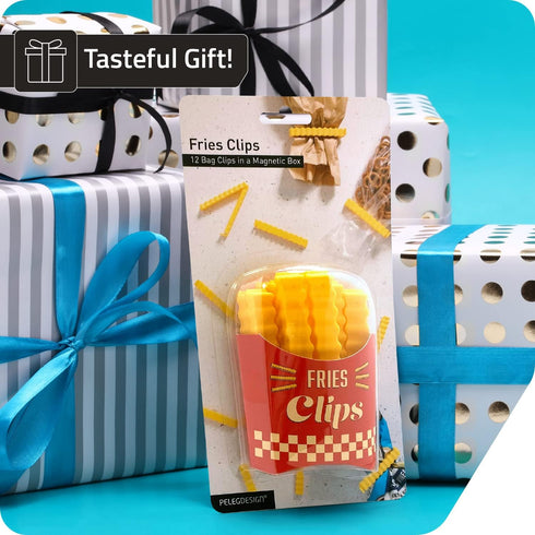 Fries Clips, 12 Cute French-Fries-Shaped Bag Clips, Fun Bag Clips for Food in a Magnetic Box, Cute Kitchen Accessories
