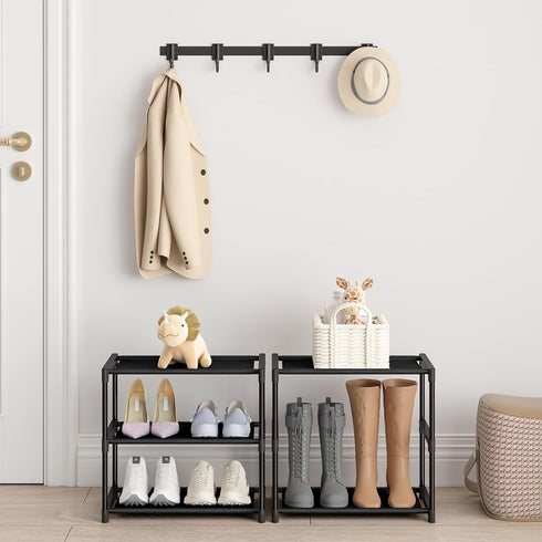 3 Tier Small Shoe Rack, Narrow Stackable Organizer Shelf for Kids Toddler Adult Shoe Storage, Free Standing