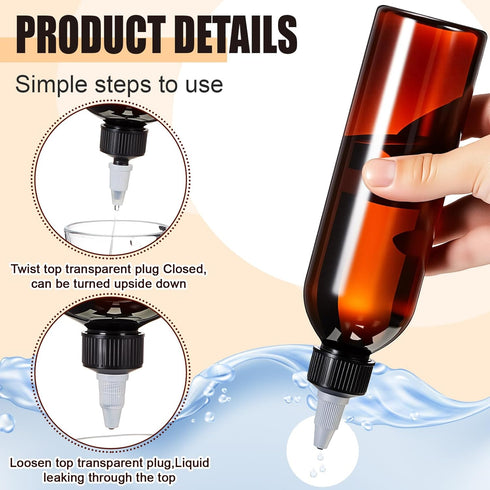 12 (8 oz,Amber) Barydat Pcs Squeeze Bottle Twist Top Applicator Empty Hair Oiling Bottle with Funnels Refillable