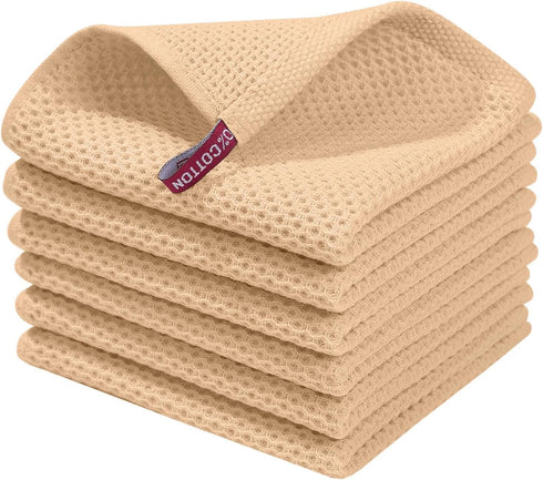 Homaxy 100% Cotton Waffle Weave Kitchen Dish Cloths, Ultra Soft Quick Drying Dish Towels, 12 x 12 Inches, 6-Pack