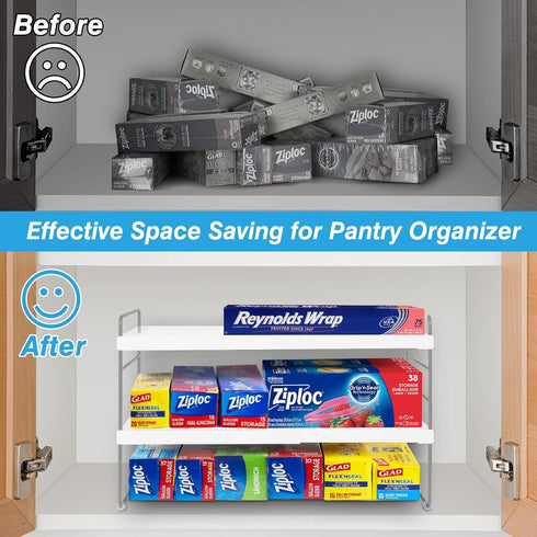 Pantry Organizers and Storage,3 Tiers Expandable Foil and Plastic Wrap Organizer, Adjustable Kitchen Cabinet Shelf Organizer, Shelves Storage Rack for Cabinet Countertop (9.8" To 15.6"L) by Cirhy