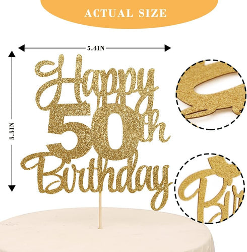 Happy 50th Birthday Cake Topper, 50th Birthday Decorations, 50 Cake Party Decor, 50 Anniversary Decor
