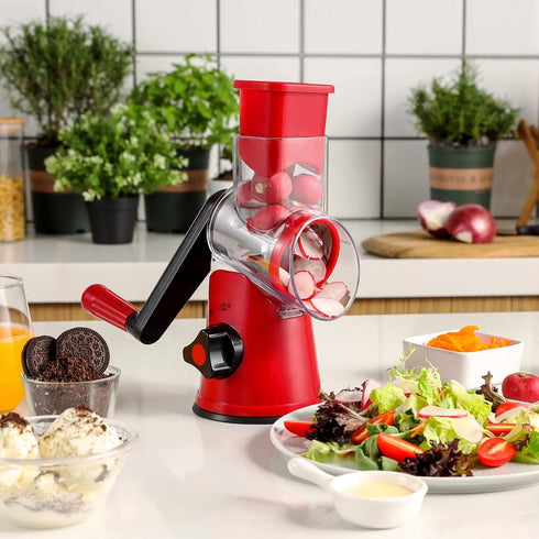 Rotary Cheese Grater for Kitchen, Vegetable Slicer with 3 Drum Blades, Fast Cutting Shredder for Cheese and Nuts