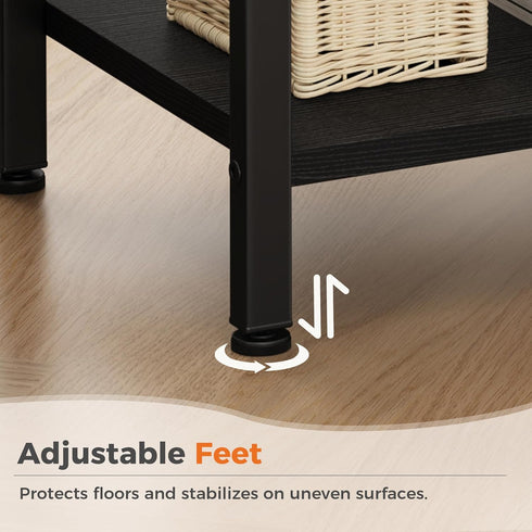 3-Tier DUMOS Bedside Table with Charging Station and Adjustable Fabric Drawer Compact Nightstand Storage Organizer End